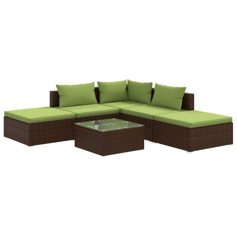 6 Piece Garden Lounge Set with Cushions Poly Rattan Brown