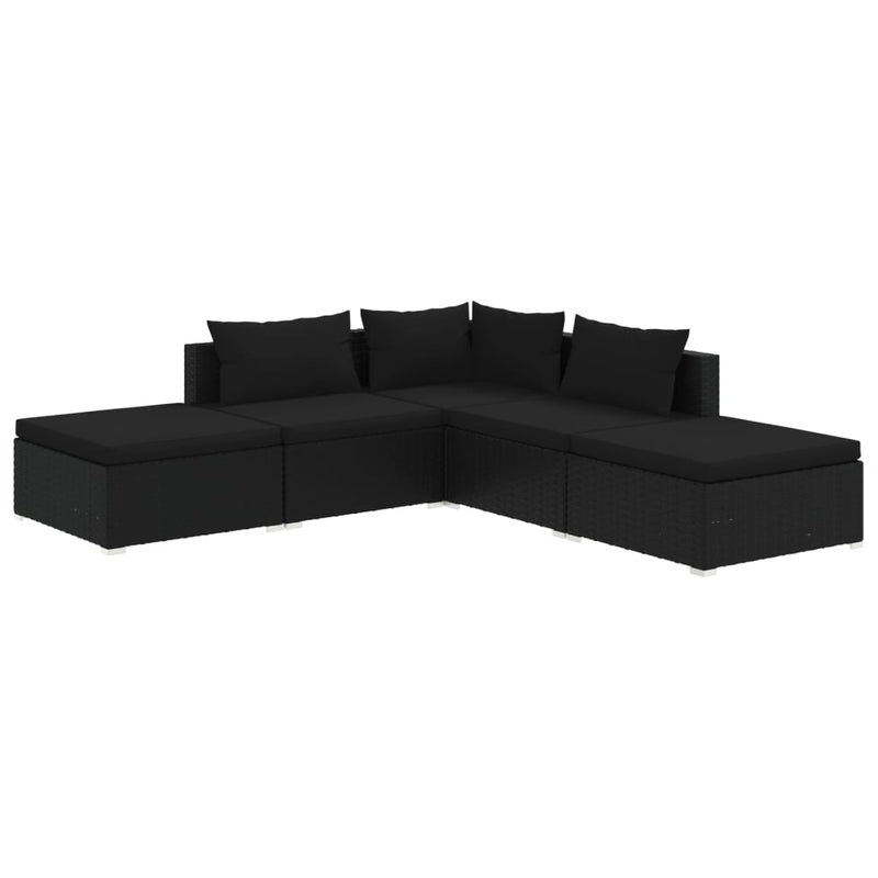 5 Piece Garden Lounge Set with Cushions Poly Rattan Black