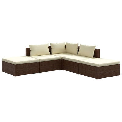 5 Piece Garden Lounge Set with Cushions Poly Rattan Brown