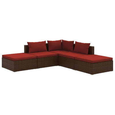 5 Piece Garden Lounge Set with Cushions Poly Rattan Brown