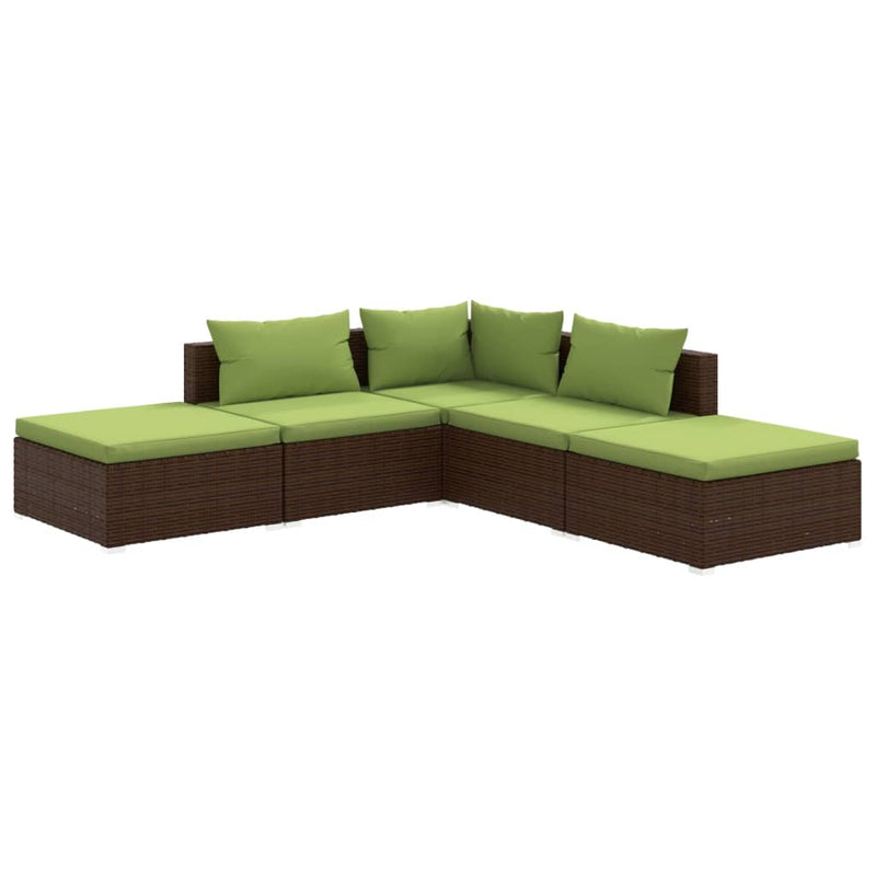 5 Piece Garden Lounge Set with Cushions Poly Rattan Brown