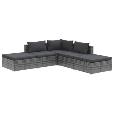 5 Piece Garden Lounge Set with Cushions Poly Rattan Grey