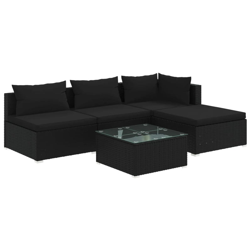 5 Piece Garden Lounge Set with Cushions Poly Rattan Black