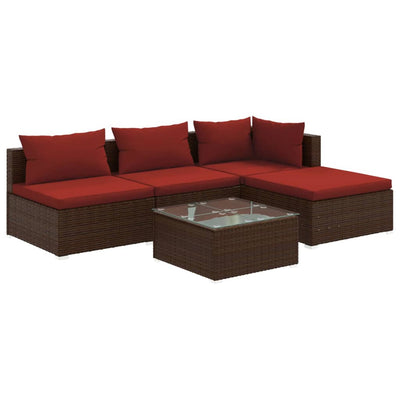 5 Piece Garden Lounge Set with Cushions Poly Rattan Brown