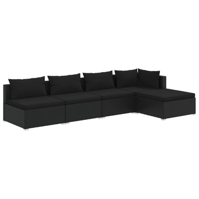 5 Piece Garden Lounge Set with Cushions Poly Rattan Black