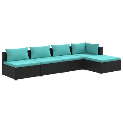 5 Piece Garden Lounge Set with Cushions Poly Rattan Black