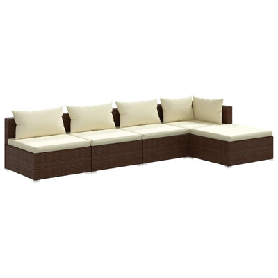 5 Piece Garden Lounge Set with Cushions Poly Rattan Brown