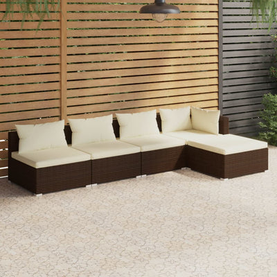 5 Piece Garden Lounge Set with Cushions Poly Rattan Brown