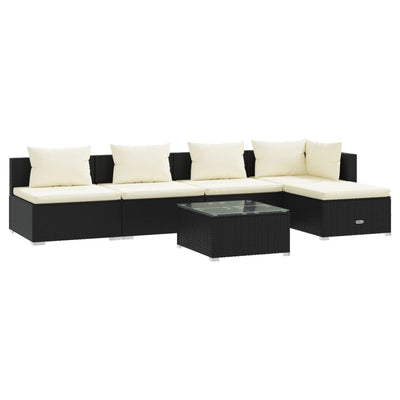 6 Piece Garden Lounge Set with Cushions Poly Rattan Black