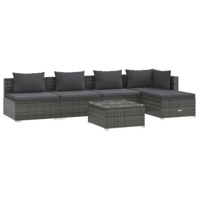 6 Piece Garden Lounge Set with Cushions Poly Rattan Grey