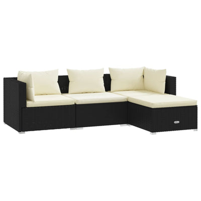 4 Piece Garden Lounge Set with Cushions Poly Rattan Black