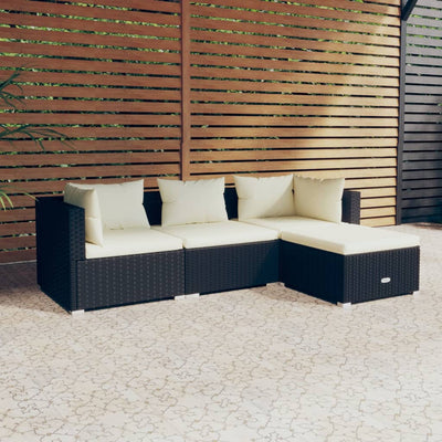 4 Piece Garden Lounge Set with Cushions Poly Rattan Black