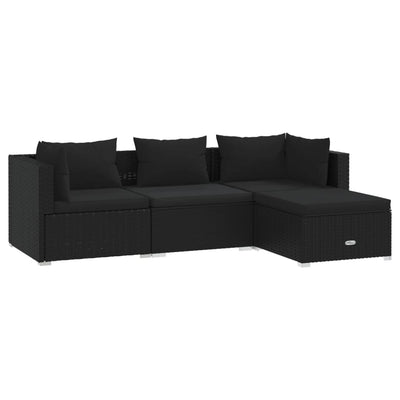 4 Piece Garden Lounge Set with Cushions Poly Rattan Black