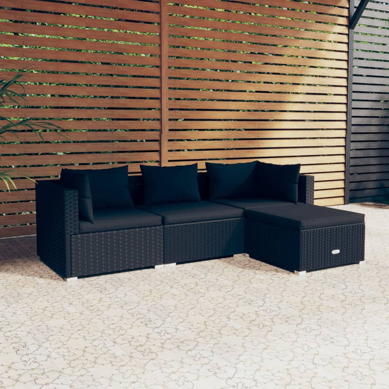 4 Piece Garden Lounge Set with Cushions Poly Rattan Black