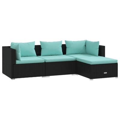 4 Piece Garden Lounge Set with Cushions Poly Rattan Black