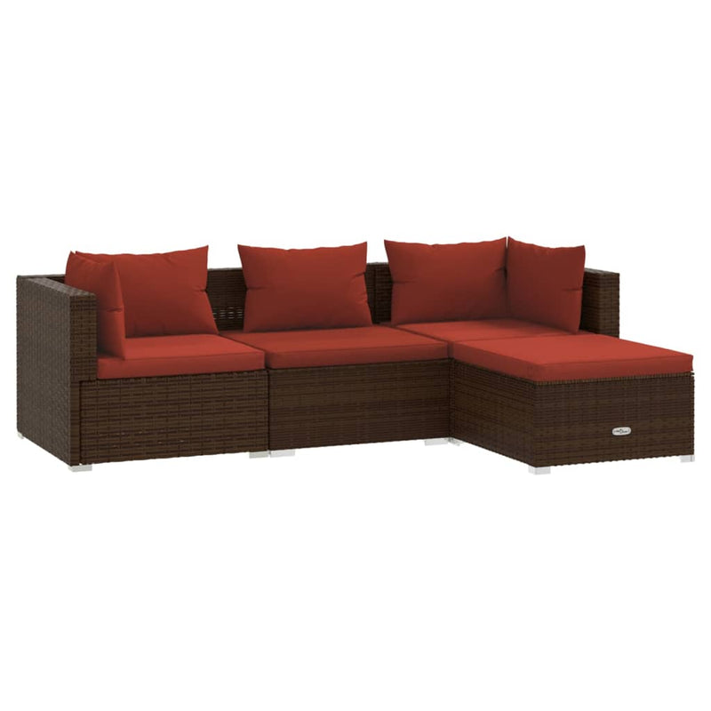 4 Piece Garden Lounge Set with Cushions Poly Rattan Brown