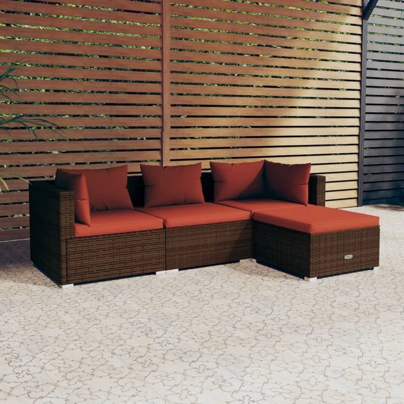 4 Piece Garden Lounge Set with Cushions Poly Rattan Brown