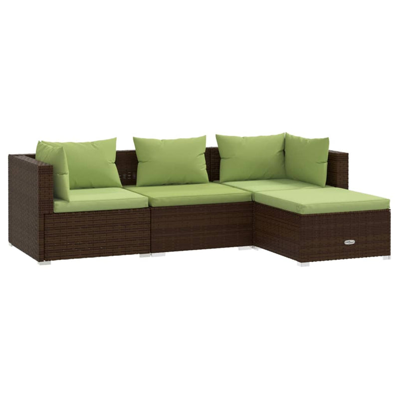 4 Piece Garden Lounge Set with Cushions Poly Rattan Brown