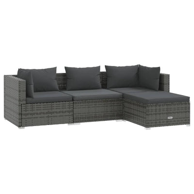 4 Piece Garden Lounge Set with Cushions Poly Rattan Grey