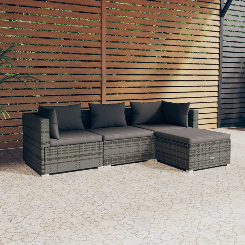 4 Piece Garden Lounge Set with Cushions Poly Rattan Grey