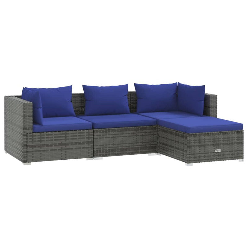 4 Piece Garden Lounge Set with Cushions Poly Rattan Grey