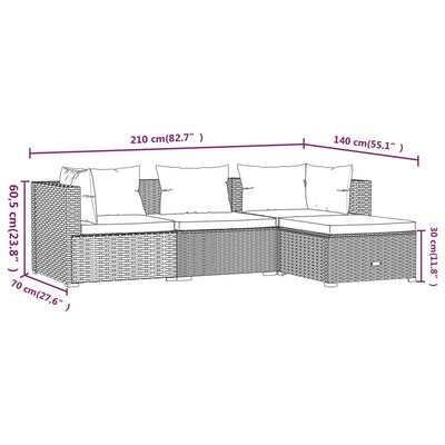 4 Piece Garden Lounge Set with Cushions Poly Rattan Grey