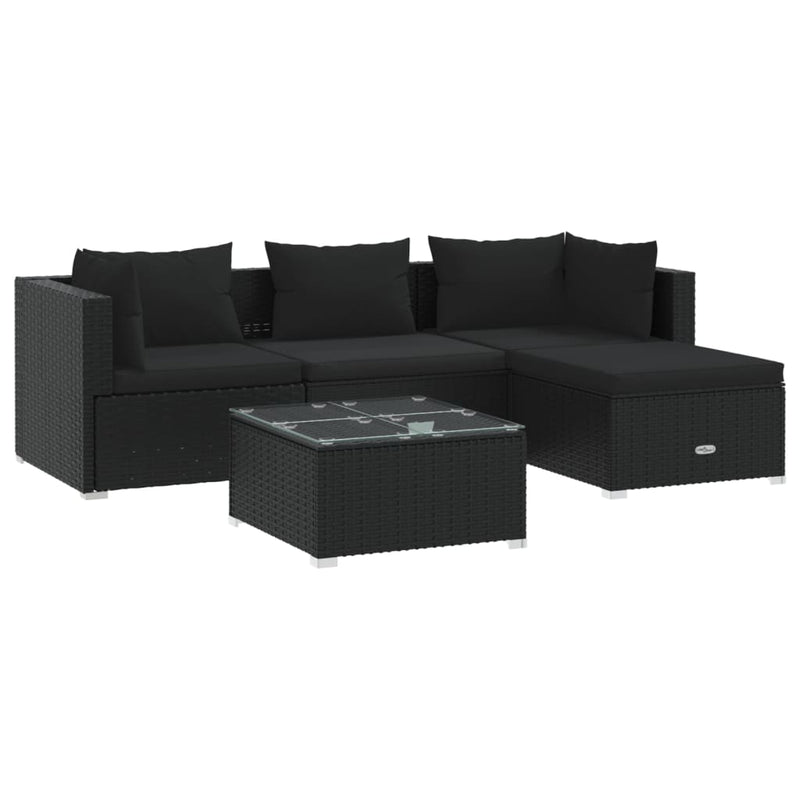 5 Piece Garden Lounge Set with Cushions Poly Rattan Black