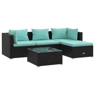 5 Piece Garden Lounge Set with Cushions Poly Rattan Black