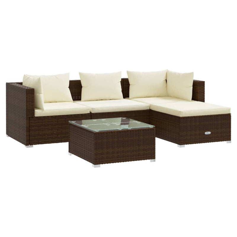 5 Piece Garden Lounge Set with Cushions Poly Rattan Brown