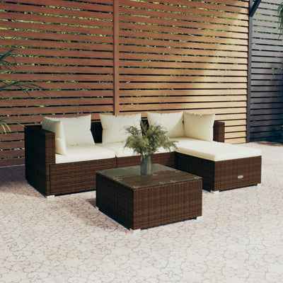 5 Piece Garden Lounge Set with Cushions Poly Rattan Brown