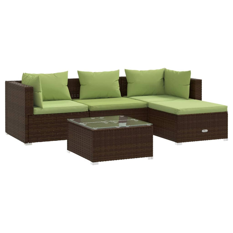 5 Piece Garden Lounge Set with Cushions Poly Rattan Brown