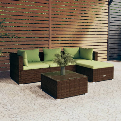 5 Piece Garden Lounge Set with Cushions Poly Rattan Brown