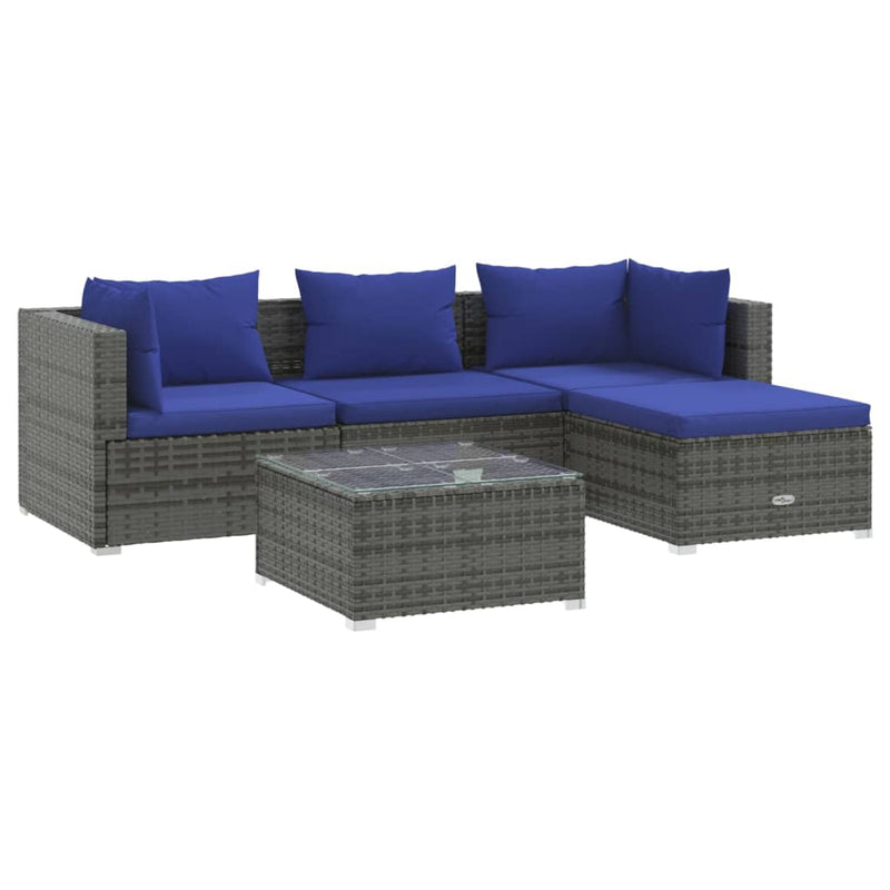 5 Piece Garden Lounge Set with Cushions Poly Rattan Grey