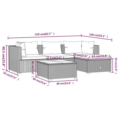 5 Piece Garden Lounge Set with Cushions Poly Rattan Grey