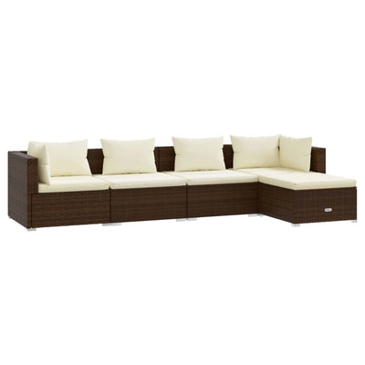 5 Piece Garden Lounge Set with Cushions Poly Rattan Brown