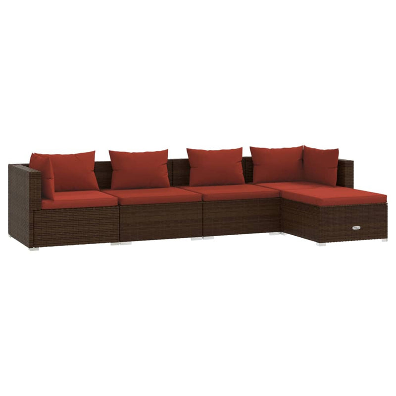 5 Piece Garden Lounge Set with Cushions Poly Rattan Brown