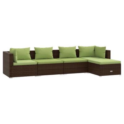 5 Piece Garden Lounge Set with Cushions Poly Rattan Brown