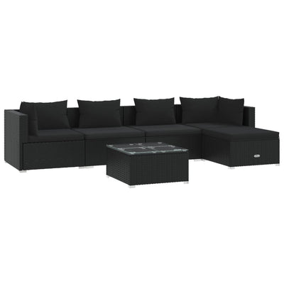 6 Piece Garden Lounge Set with Cushions Poly Rattan Black