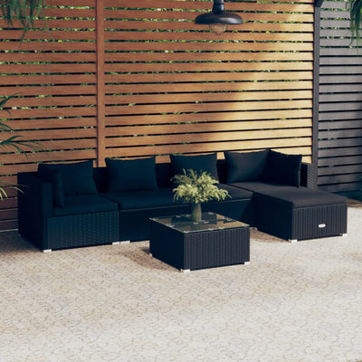 6 Piece Garden Lounge Set with Cushions Poly Rattan Black