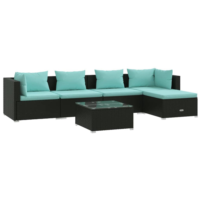 6 Piece Garden Lounge Set with Cushions Poly Rattan Black