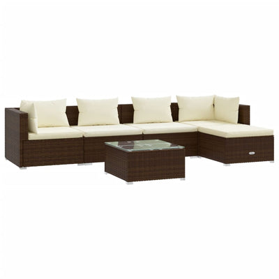 6 Piece Garden Lounge Set with Cushions Poly Rattan Brown