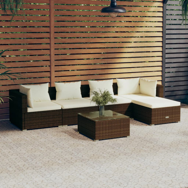 6 Piece Garden Lounge Set with Cushions Poly Rattan Brown