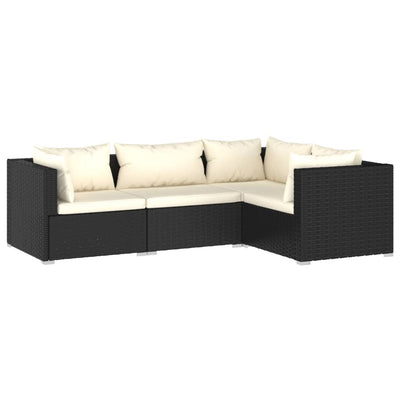 4 Piece Garden Lounge Set with Cushions Poly Rattan Black