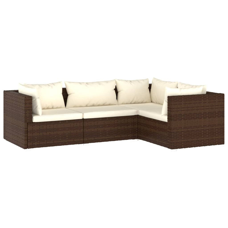 4 Piece Garden Lounge Set with Cushions Poly Rattan Brown