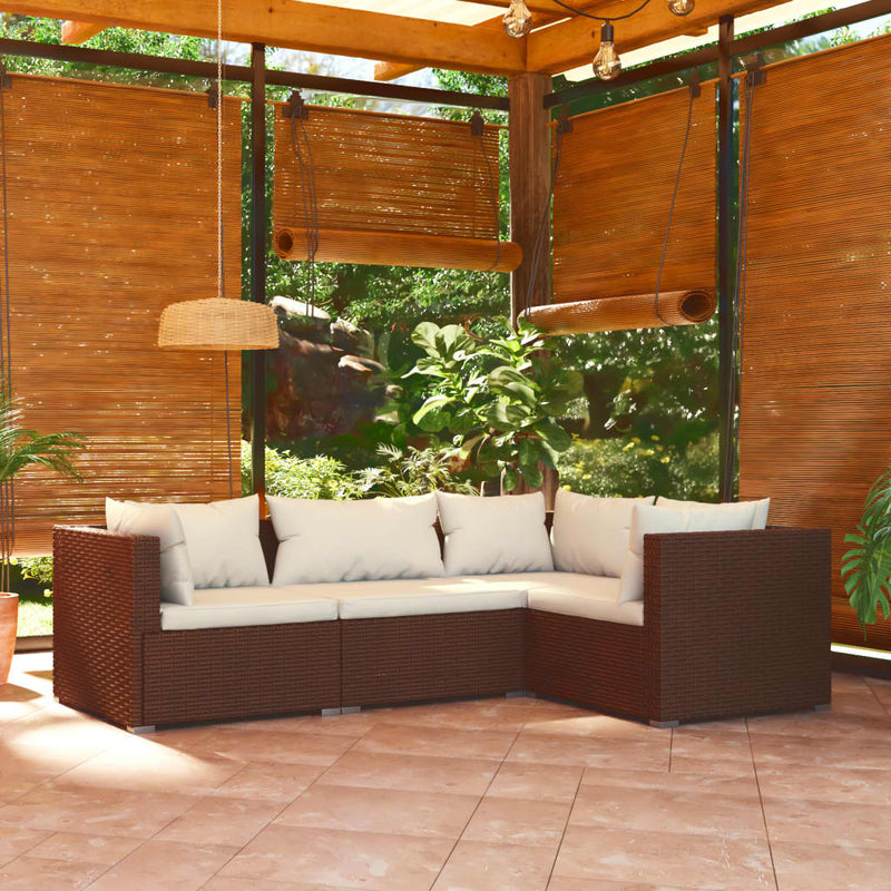 4 Piece Garden Lounge Set with Cushions Poly Rattan Brown