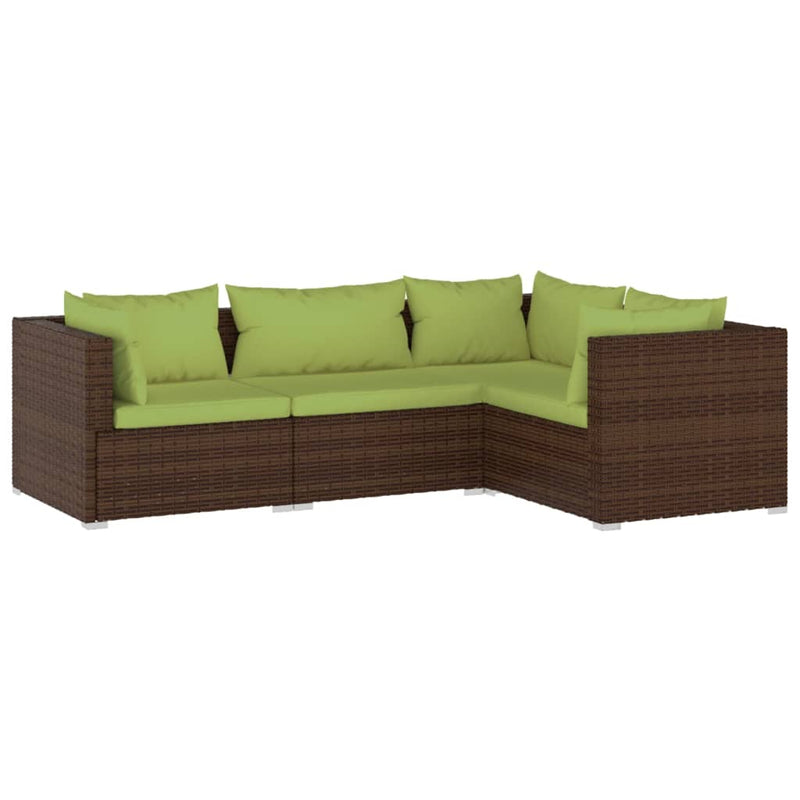 4 Piece Garden Lounge Set with Cushions Poly Rattan Brown