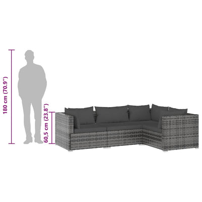 4 Piece Garden Lounge Set with Cushions Poly Rattan Grey