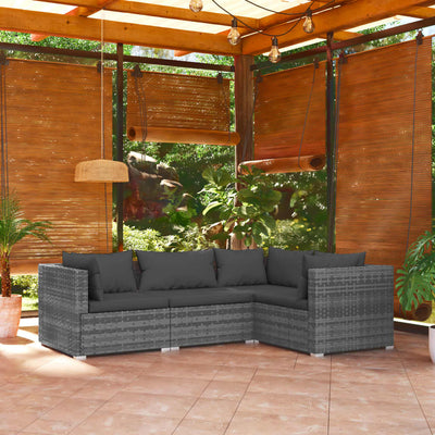 4 Piece Garden Lounge Set with Cushions Poly Rattan Grey