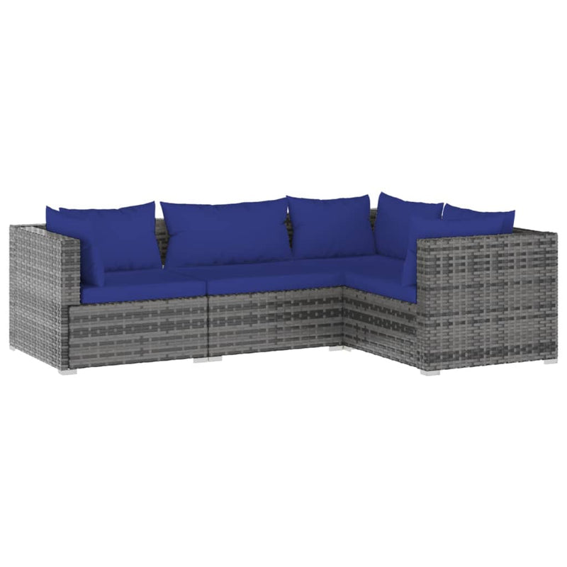 4 Piece Garden Lounge Set with Cushions Poly Rattan Grey