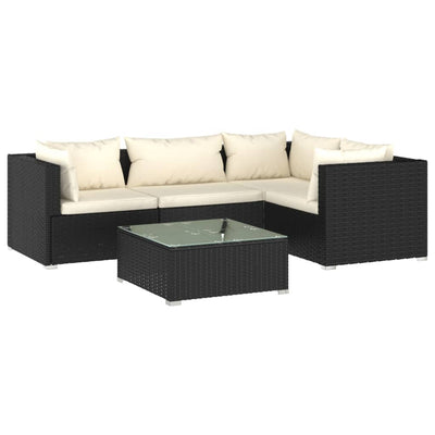 5 Piece Garden Lounge Set with Cushions Poly Rattan Black